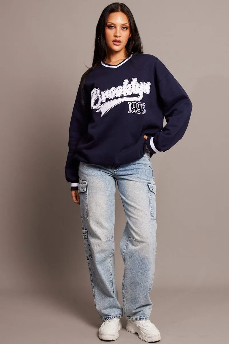 Blue Graphic Sweater Long Sleeve sold by Ally Fashion product image thumbnail 2