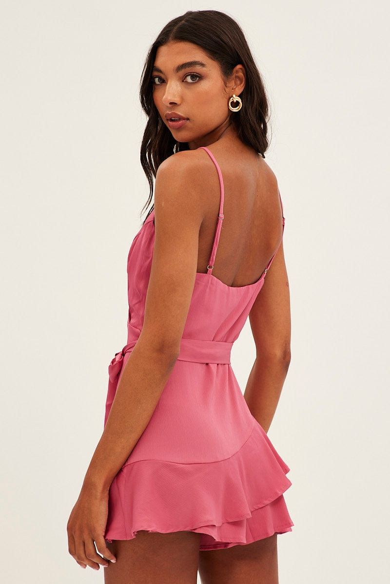 Pink Wrap Playsuit Sleeveless Textured Satin sold by Ally Fashion product image thumbnail 4