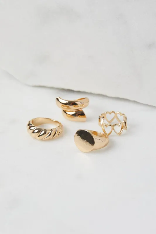 Gold 4 pack Mixed Rings Set sold by Ally Fashion
