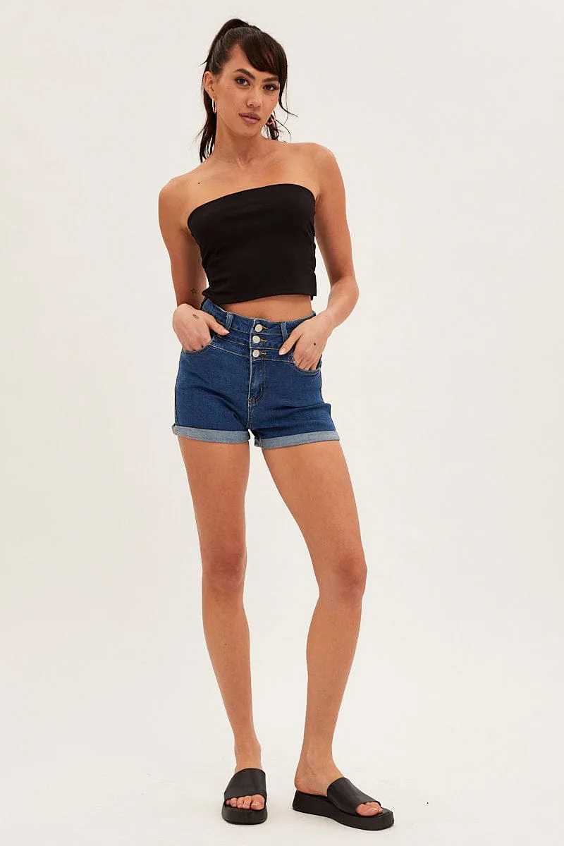 Blue High Waist 3 Button Stretch Denim Shorts sold by Ally Fashion product image thumbnail 3