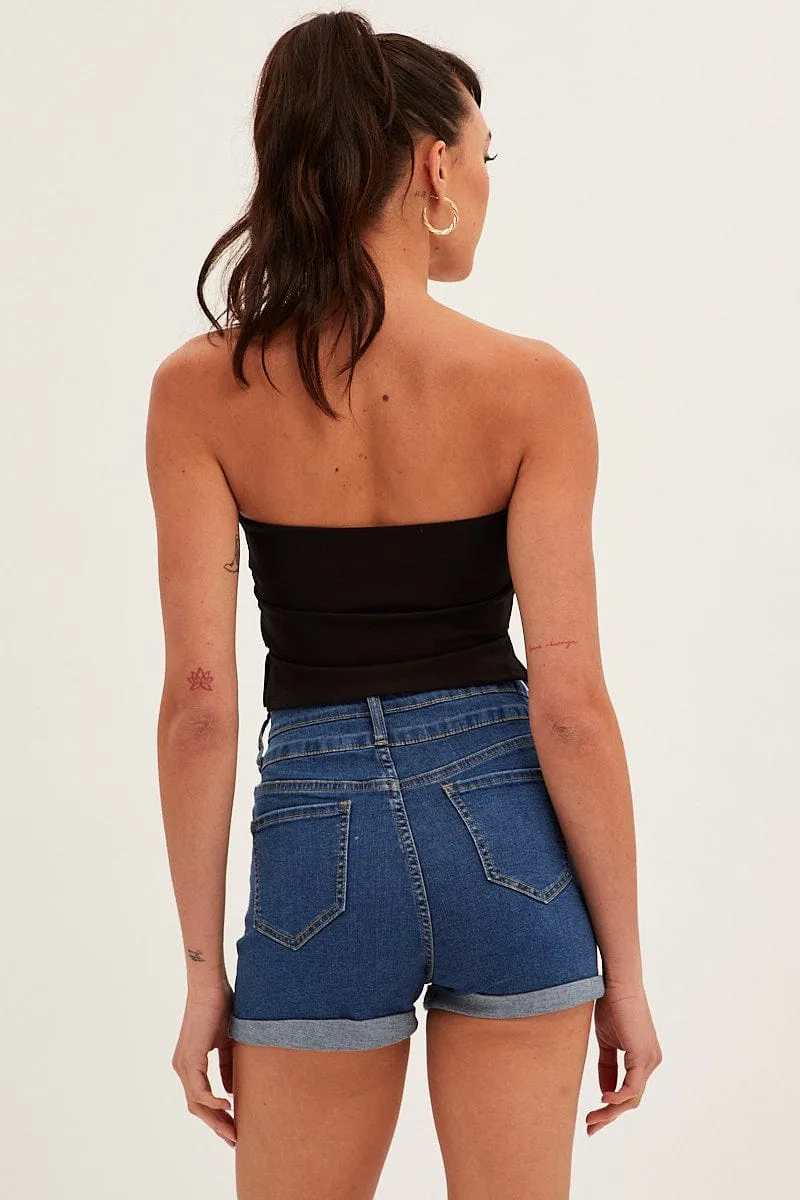 Blue High Waist 3 Button Stretch Denim Shorts sold by Ally Fashion product image thumbnail 5