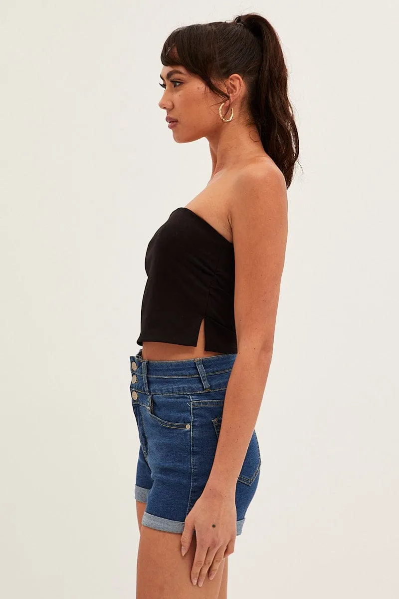 Blue High Waist 3 Button Stretch Denim Shorts sold by Ally Fashion product image thumbnail 4