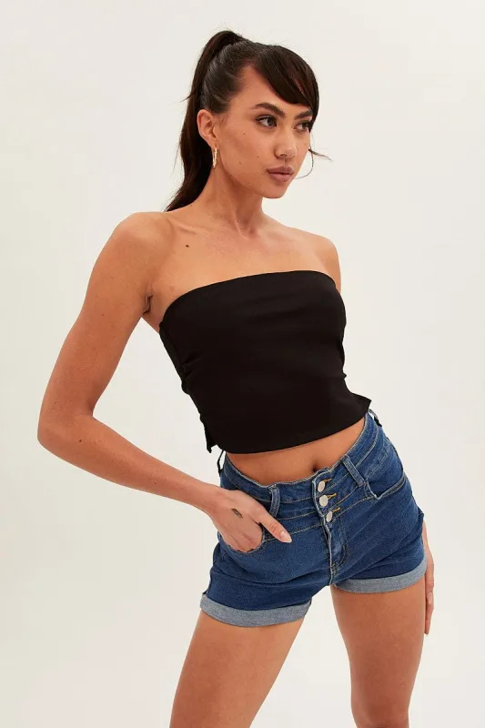 Blue High Waist 3 Button Stretch Denim Shorts sold by Ally Fashion