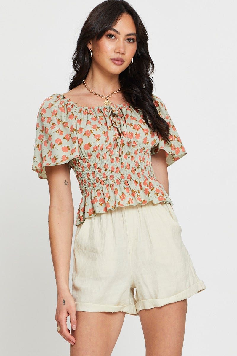 Print Crop Top Short Sleeve Sweetheart sold by Ally Fashion