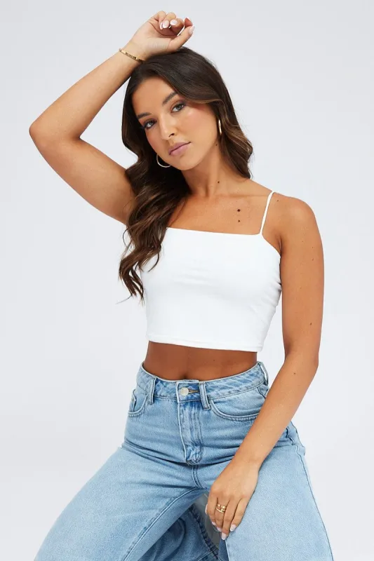 White Singlet Crop Top Square Neck sold by Ally Fashion