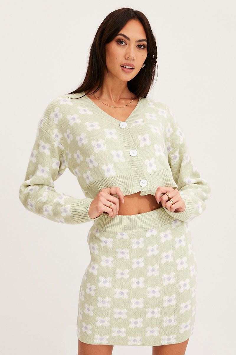 Print Knit Cardigan Long Sleeve Crop Floral sold by Ally Fashion product image thumbnail 3