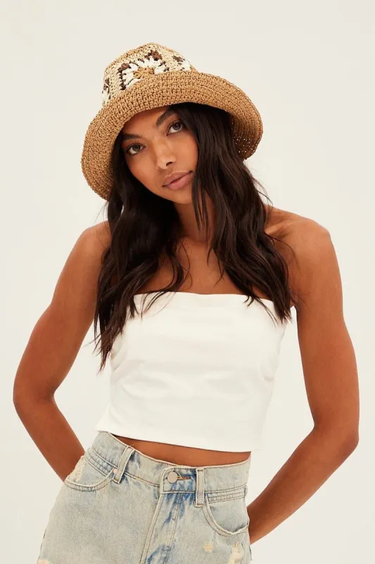 Brown Floral Decor Straw Bucket Hat sold by Ally Fashion