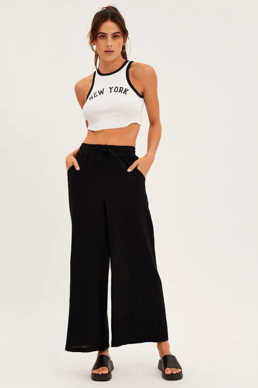Black Wide Leg Pants High Rise Cotton sold by Ally Fashion