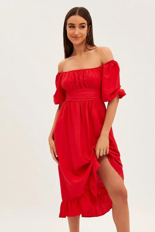 Red Evening Square Neck Maxi Dress sold by Ally Fashion