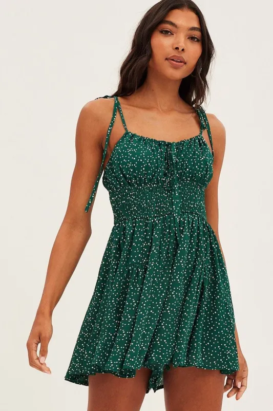Green Polka Dot Fit And Flare Playsuit Sleeveless sold by Ally Fashion