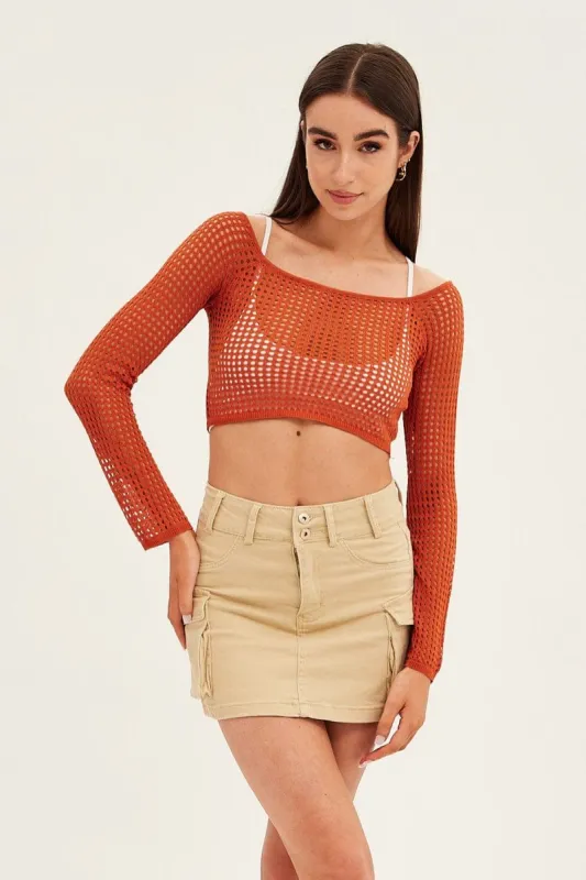 Camel Cargo Utility Denim Mini Skirt sold by Ally Fashion