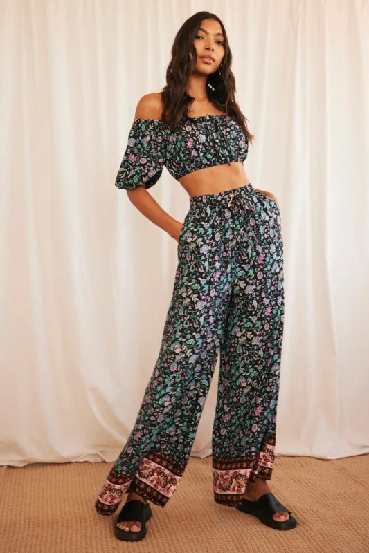 Black Boho Pants Wide Leg High Rise sold by Ally Fashion