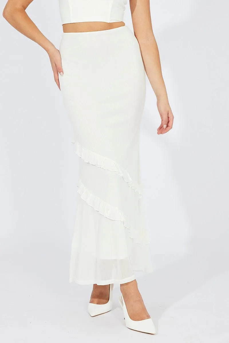 White Maxi Skirt Mesh Asymmetric Ruffle sold by Ally Fashion product image thumbnail 3