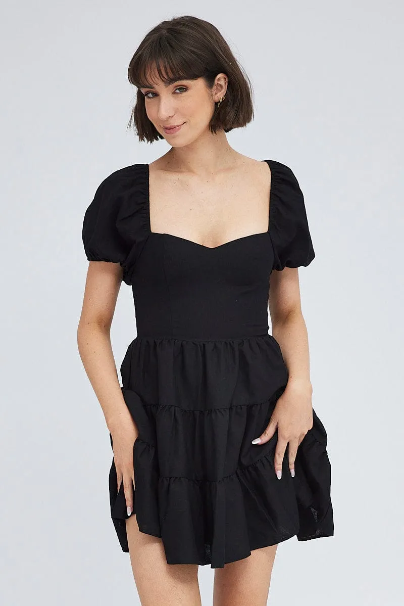 Black Fit And Flare Dress Puff Sleeve Mini sold by Ally Fashion product image thumbnail 3