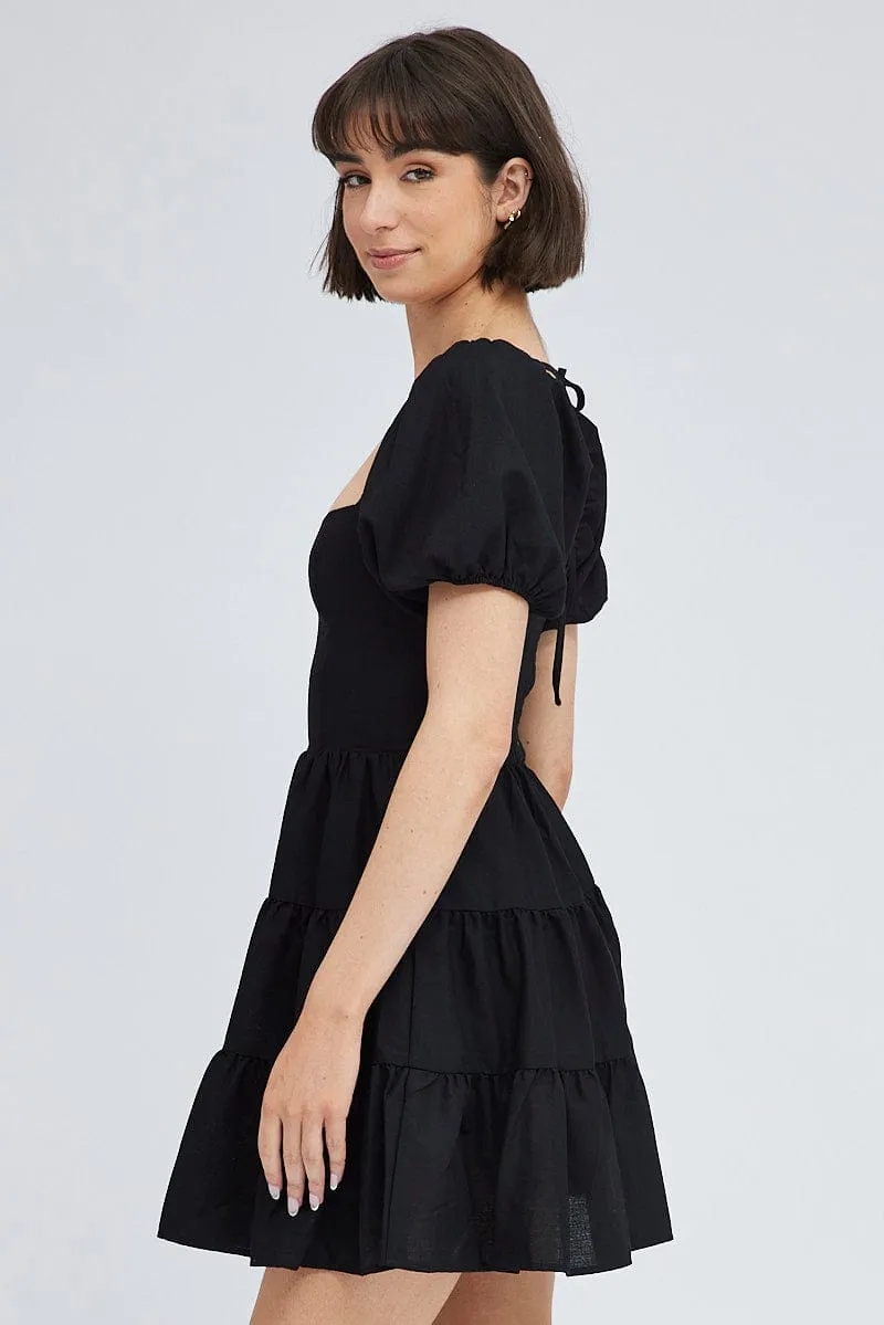 Black Fit And Flare Dress Puff Sleeve Mini sold by Ally Fashion product image thumbnail 4