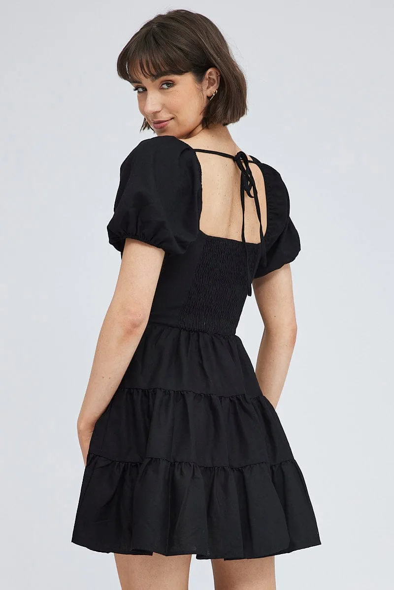 Black Fit And Flare Dress Puff Sleeve Mini sold by Ally Fashion product image thumbnail 5