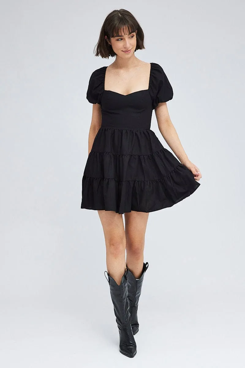 Black Fit And Flare Dress Puff Sleeve Mini sold by Ally Fashion product image thumbnail 2