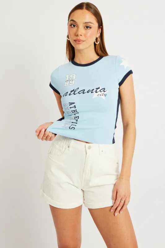 Blue Graphic Tee Short Sleeve sold by Ally Fashion