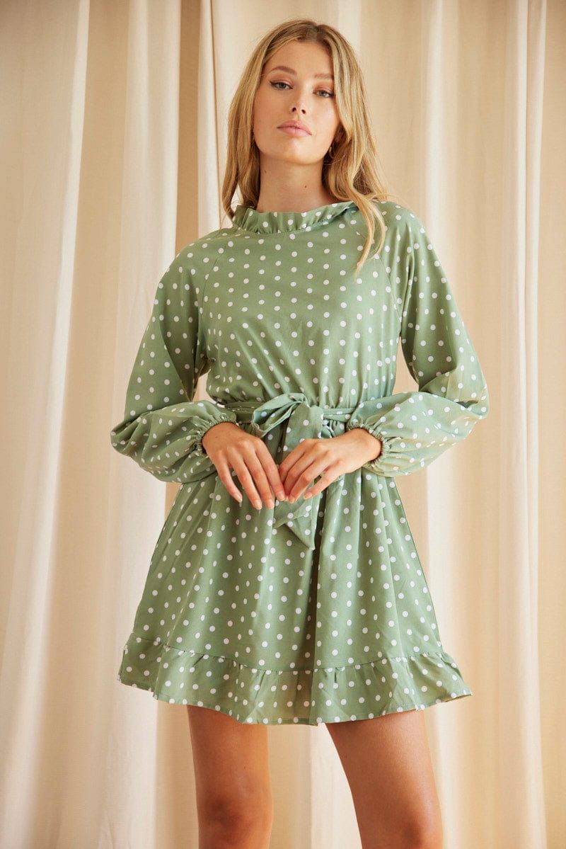 Polka Dot Mini Dress Long Sleeve sold by Ally Fashion