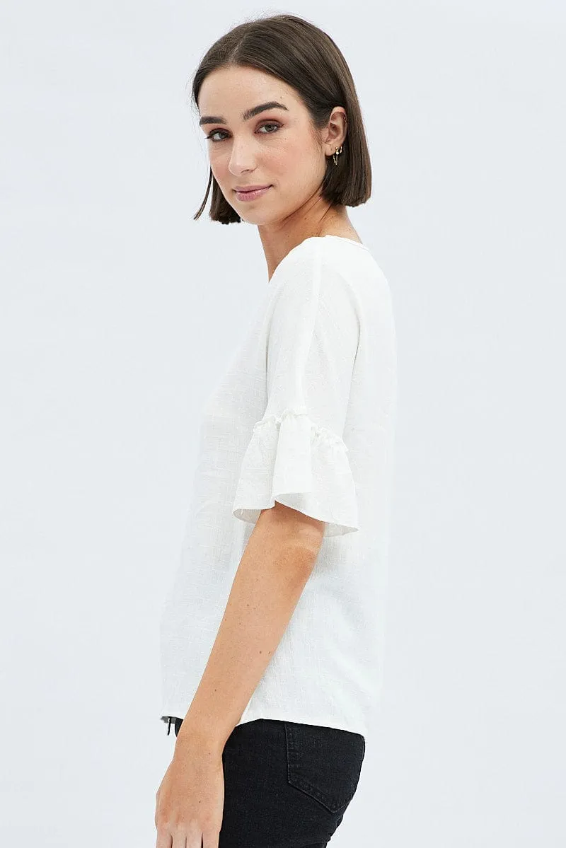 White Peplum Top Short Sleeve sold by Ally Fashion product image thumbnail 4