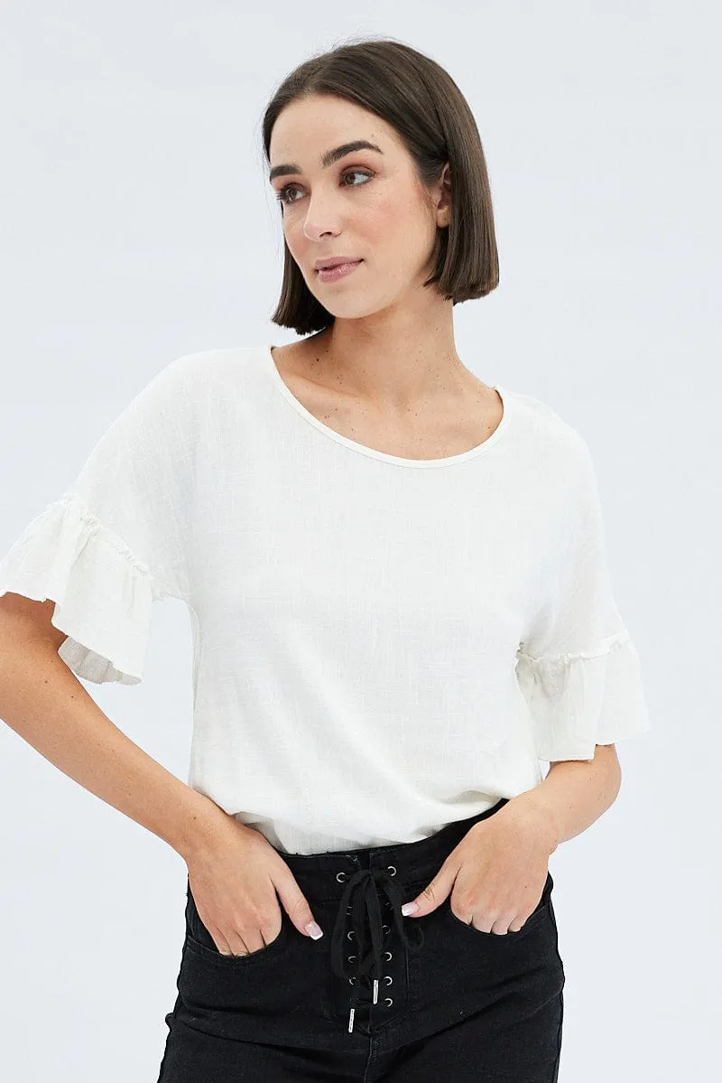 White Peplum Top Short Sleeve sold by Ally Fashion