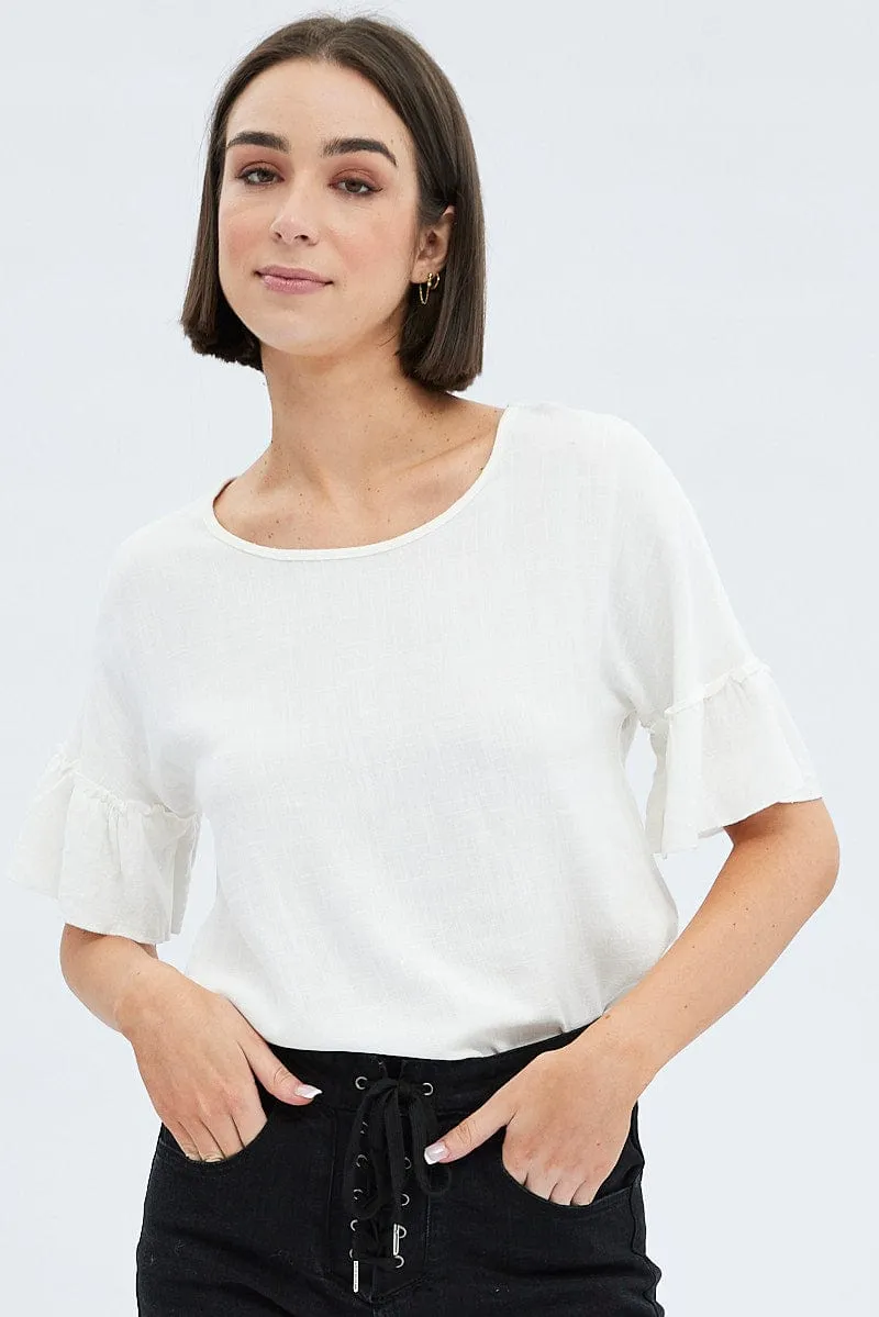 White Peplum Top Short Sleeve sold by Ally Fashion product image thumbnail 3