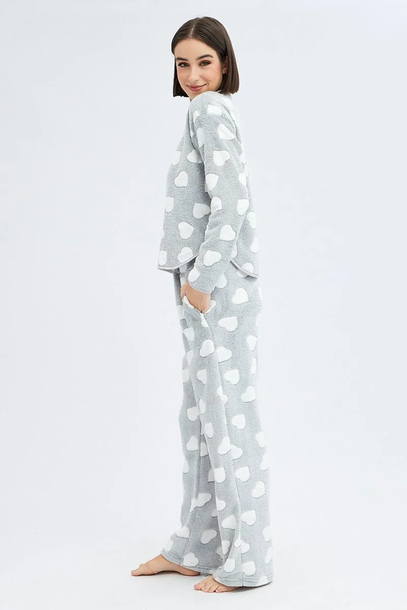 Grey Print Fluffy Pj Mint Cloud Print Cosy Pyjama Set sold by Ally Fashion product image thumbnail 4