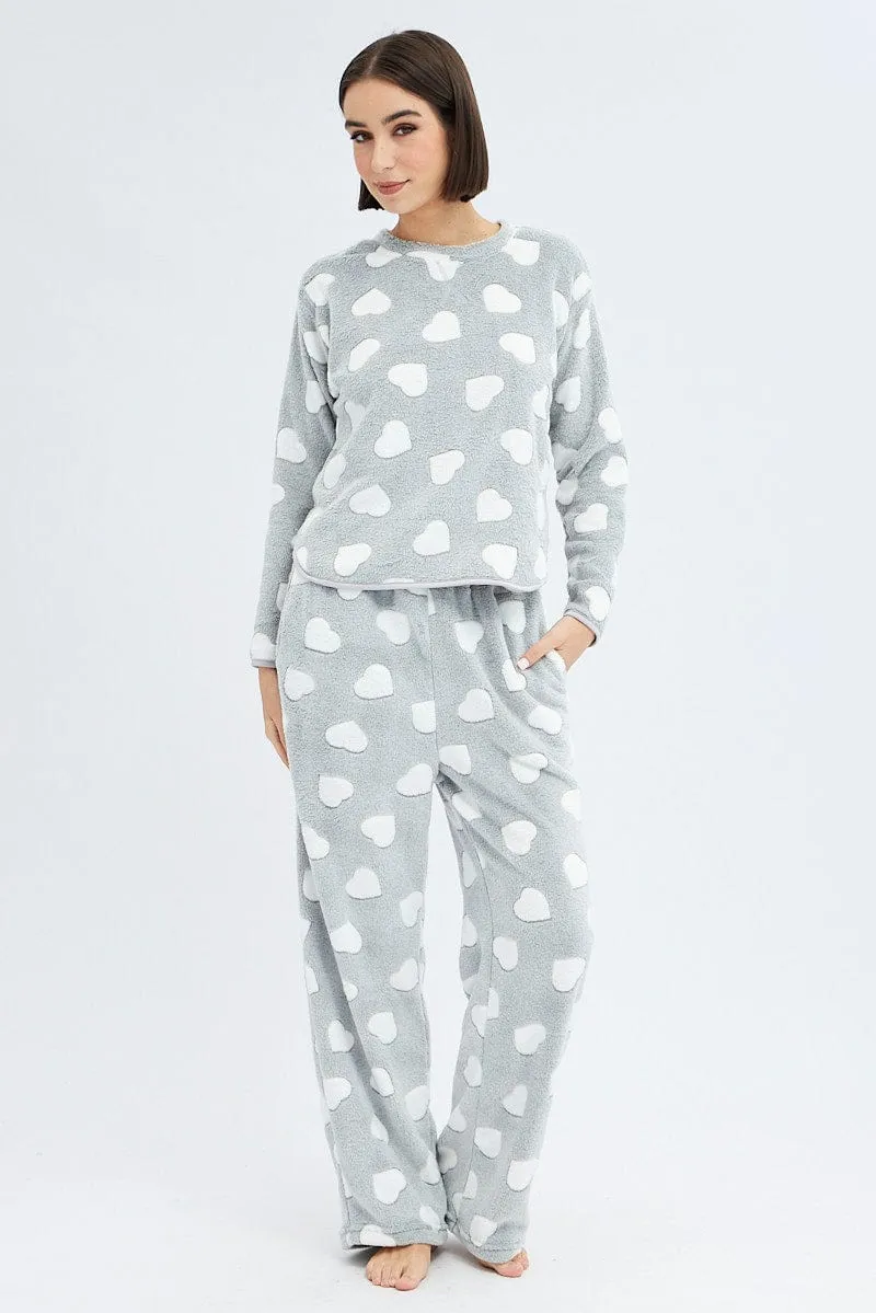 Grey Print Fluffy Pj Mint Cloud Print Cosy Pyjama Set sold by Ally Fashion