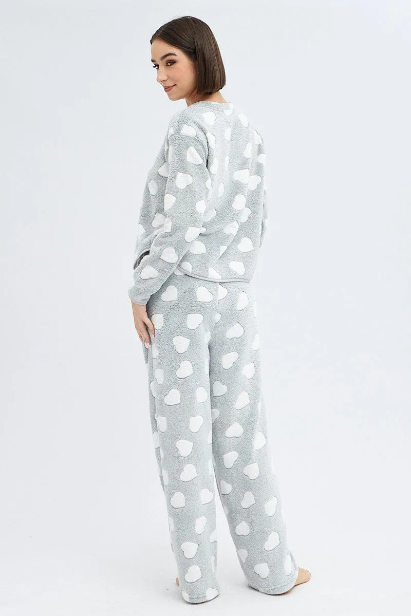 Grey Print Fluffy Pj Mint Cloud Print Cosy Pyjama Set sold by Ally Fashion product image thumbnail 5