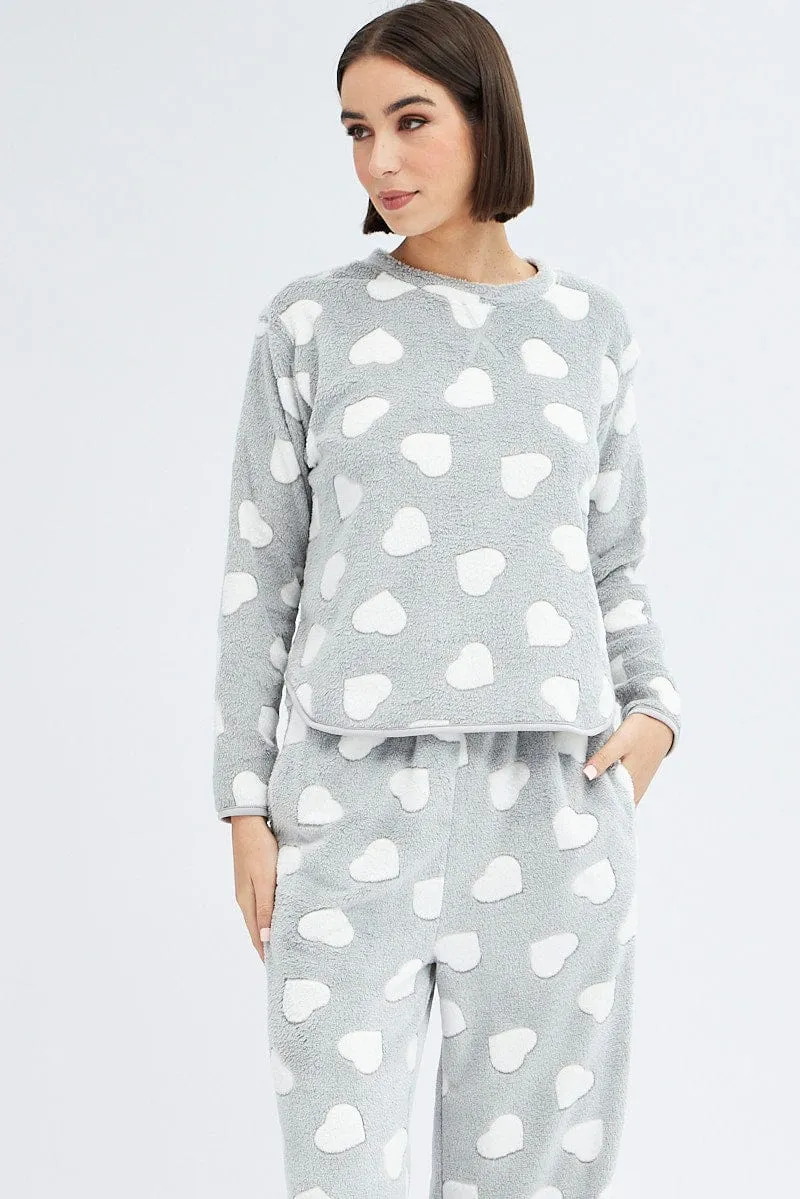Grey Print Fluffy Pj Mint Cloud Print Cosy Pyjama Set sold by Ally Fashion product image thumbnail 2