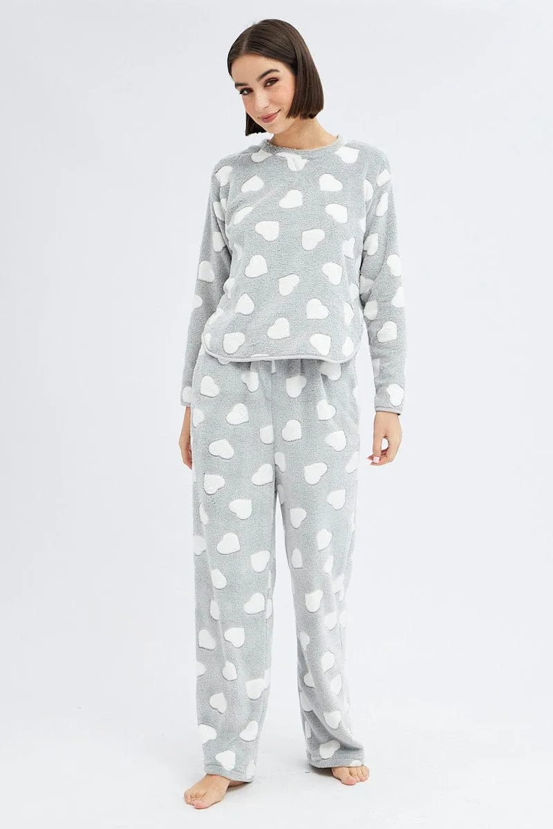 Grey Print Fluffy Pj Mint Cloud Print Cosy Pyjama Set sold by Ally Fashion product image thumbnail 3