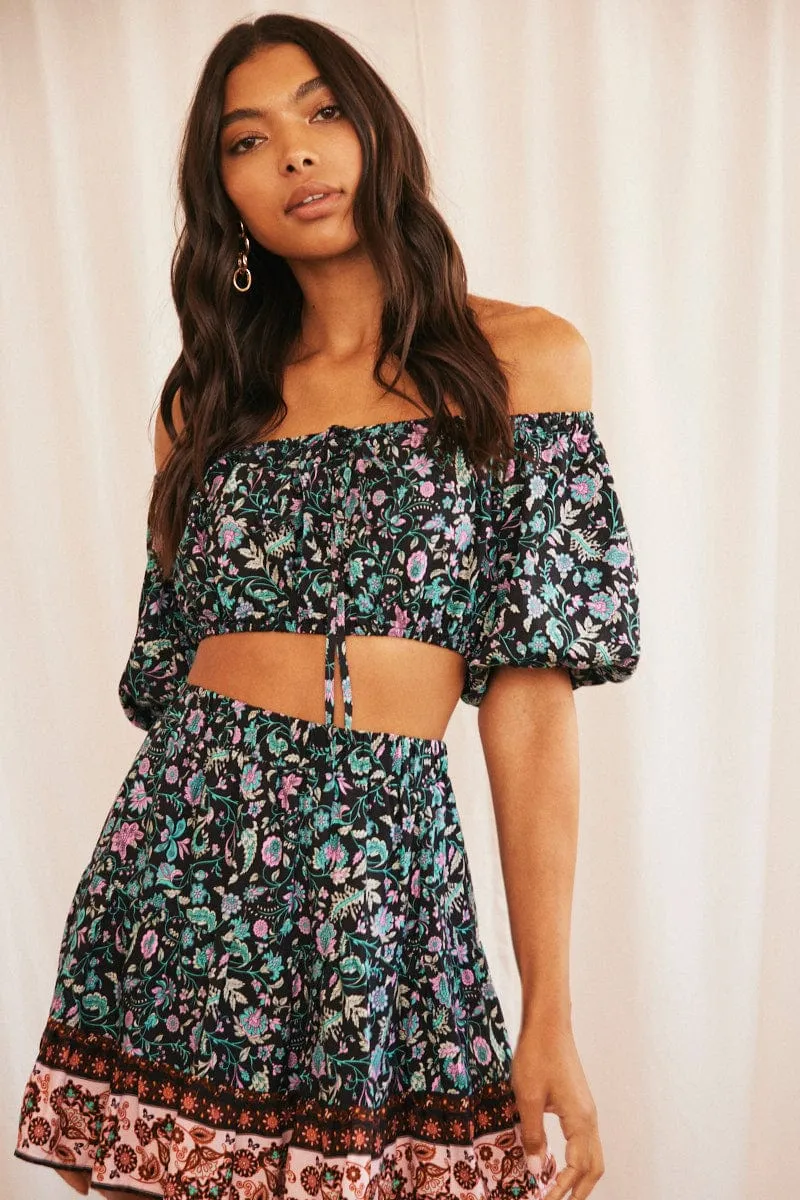 Black Boho Crop Top Off Shoulder sold by Ally Fashion product image thumbnail 3