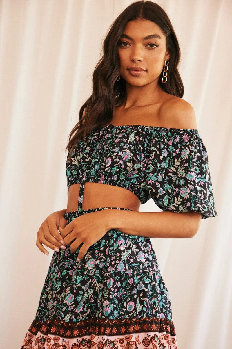Black Boho Crop Top Off Shoulder sold by Ally Fashion product image thumbnail 4