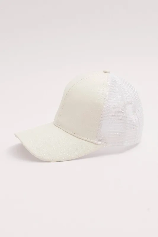 White Glitter Trucker Cap sold by Ally Fashion