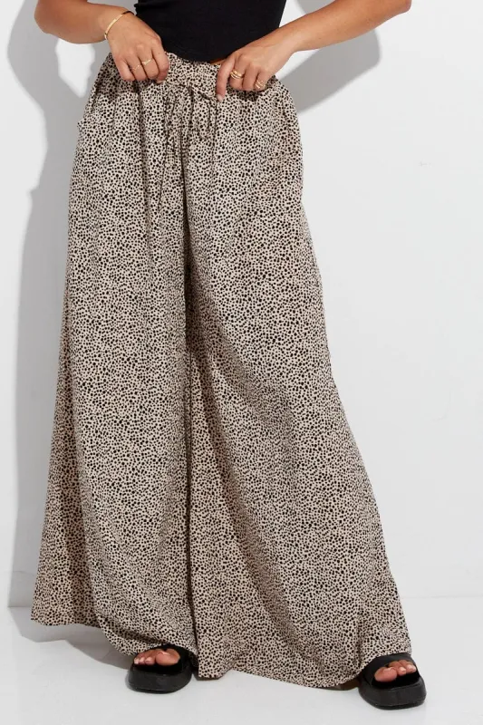 Beige Animal Print Wide Leg Pants High Rise sold by Ally Fashion