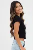 Black Crop Top Short Sleeve Crew Neck Keyhole Cotton sold by Ally Fashion
