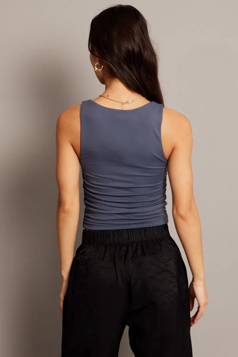 Blue Tank Top Ruched supersoft sold by Ally Fashion product image thumbnail 5