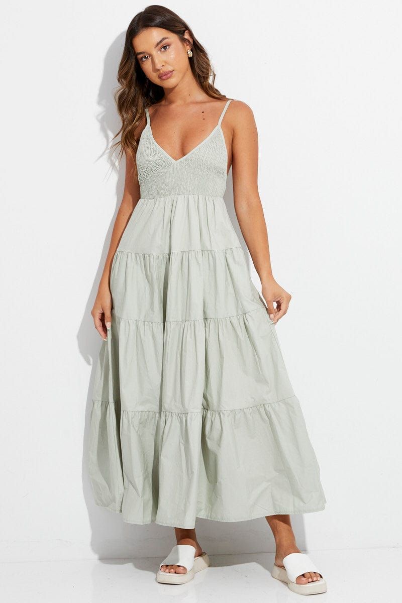 Green Midi Dress Sleeveless V Neck sold by Ally Fashion product image thumbnail 3