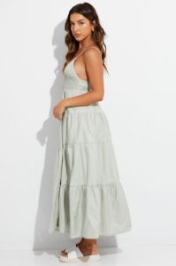 Green Midi Dress Sleeveless V Neck sold by Ally Fashion