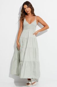 Green Midi Dress Sleeveless V Neck sold by Ally Fashion