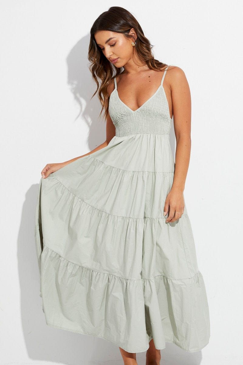 Green Midi Dress Sleeveless V Neck sold by Ally Fashion product image thumbnail 2