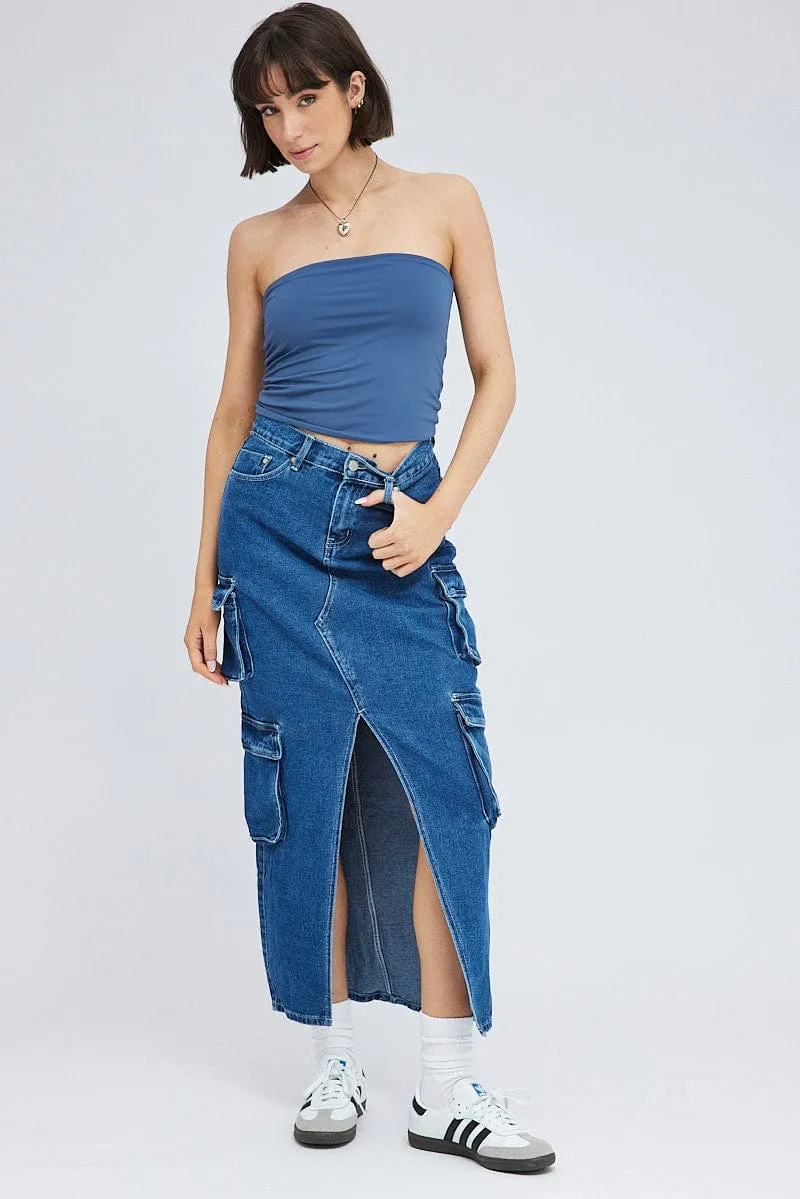 Denim Cargo Skirt Mid Rise Maxi Utility Pocket Details sold by Ally Fashion product image thumbnail 3