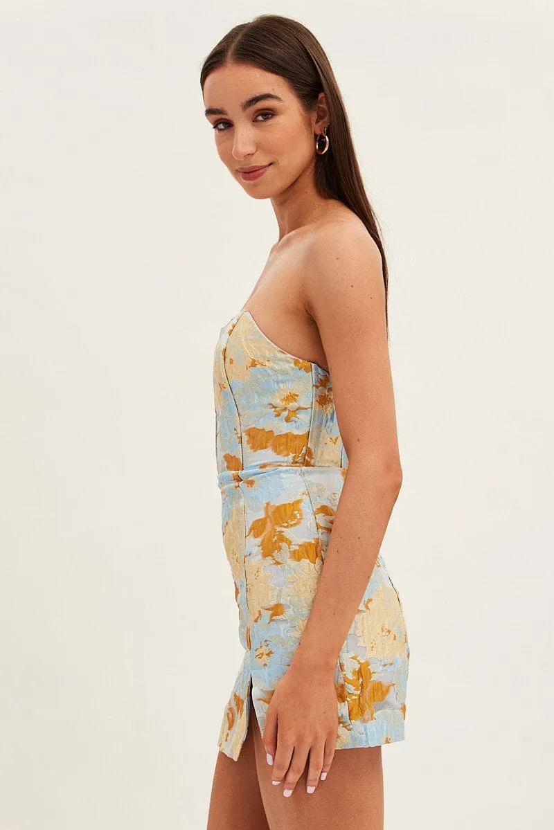 Blue Floral Mini Dress Strapless Bodycon sold by Ally Fashion product image thumbnail 4