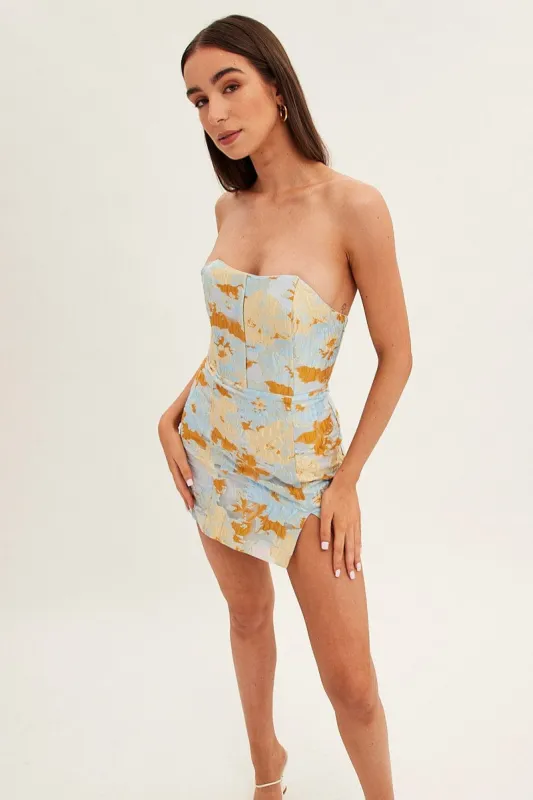 Blue Floral Mini Dress Strapless Bodycon sold by Ally Fashion