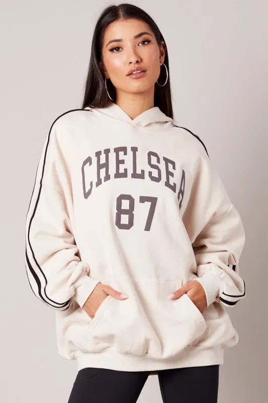 Beige Hoodie Sweater Long Sleeve Graphic sold by Ally Fashion