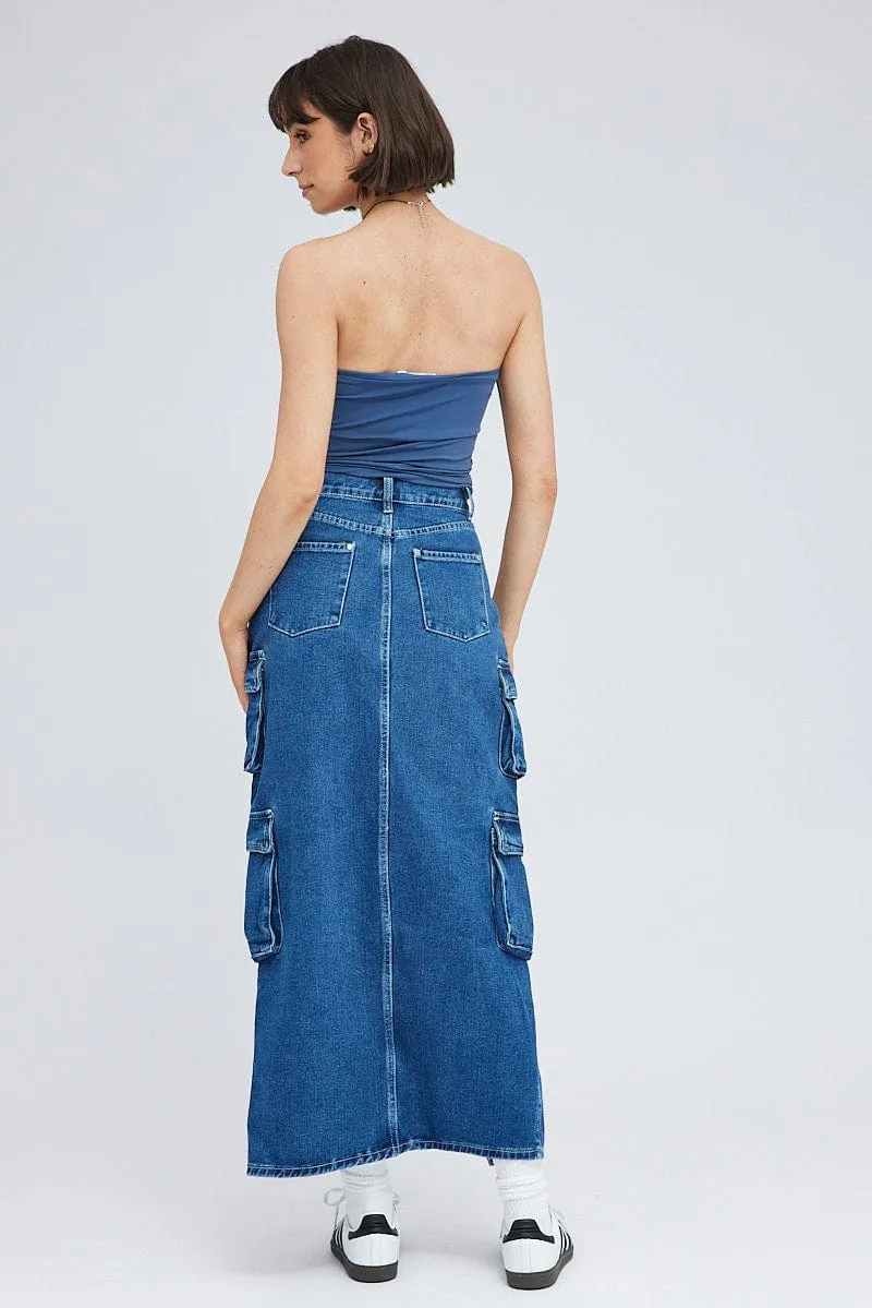 Denim Cargo Skirt Mid Rise Maxi Utility Pocket Details sold by Ally Fashion product image thumbnail 5