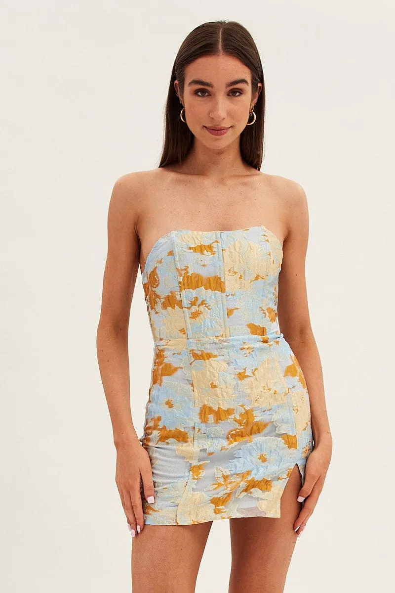 Blue Floral Mini Dress Strapless Bodycon sold by Ally Fashion product image thumbnail 3