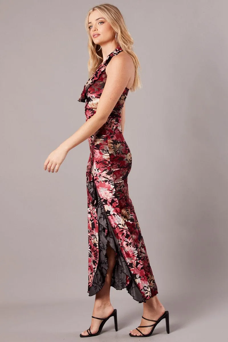Black Floral Devore Maxi Dress Burnout Velvet Ruffle Dress sold by Ally Fashion product image thumbnail 4