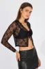 Black Lace Top Tie Front Long Sleeve sold by Ally Fashion