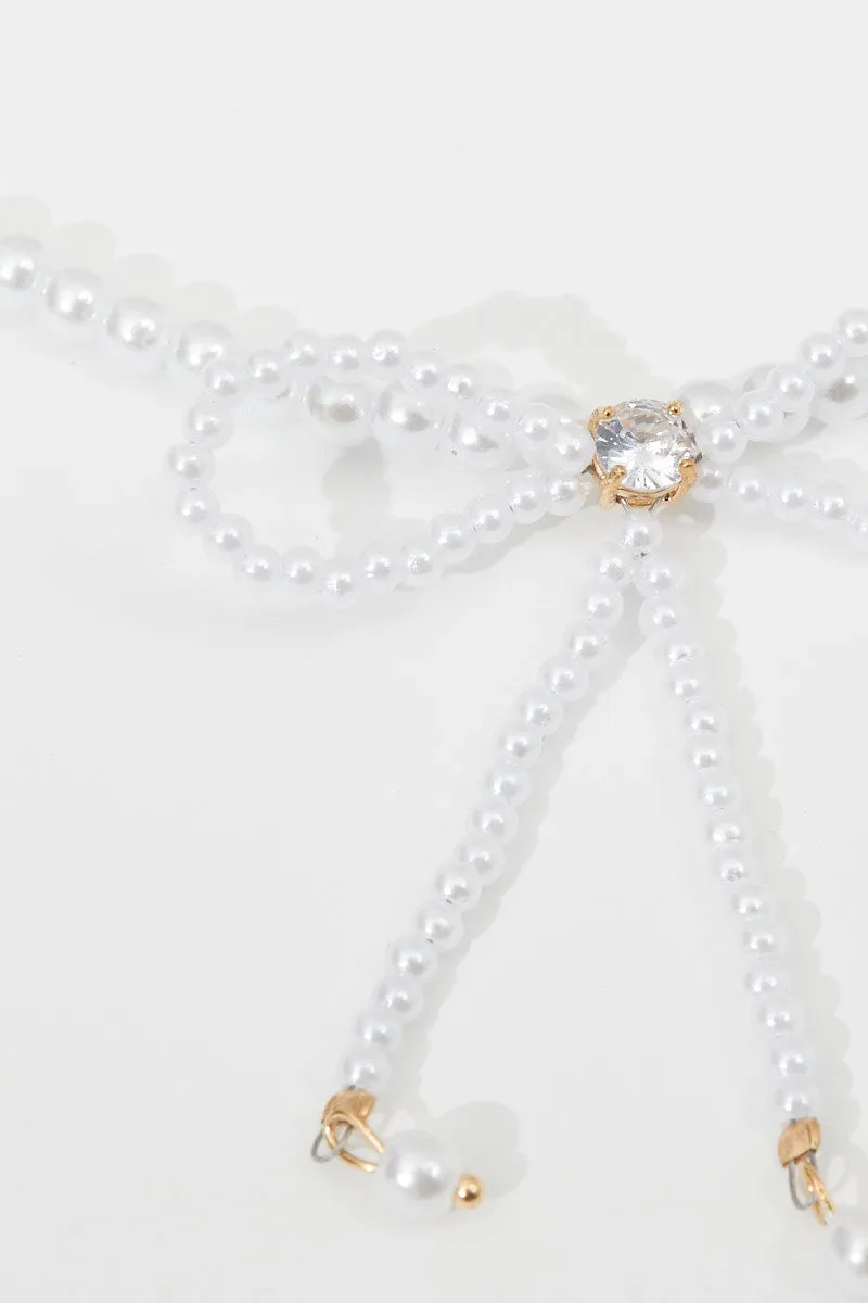 White Bow Decor Faux Pearl Beaded Necklace sold by Ally Fashion product image thumbnail 2
